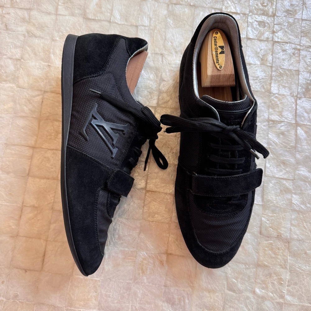 Authentic Louis Vuitton Black suede & canvas sneakers LV logo unisex trainers - Picture 2 of 14